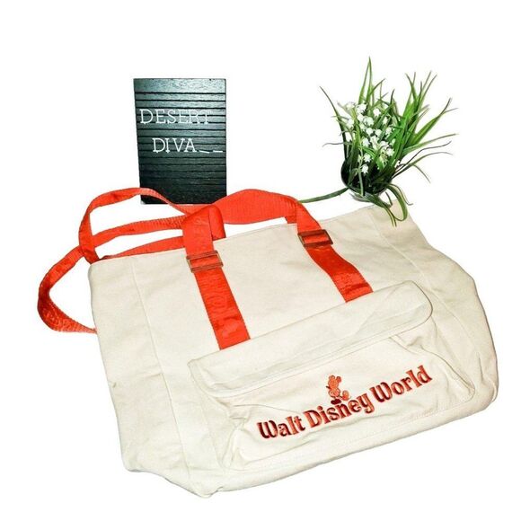 Disney World Tote Khaki OS Embroidered Canvas Bag OS-New - Picture 5 of 5